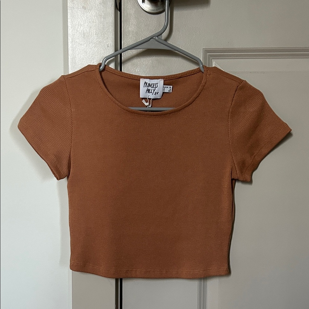Princess Polly Camel Ribbed Crop Top